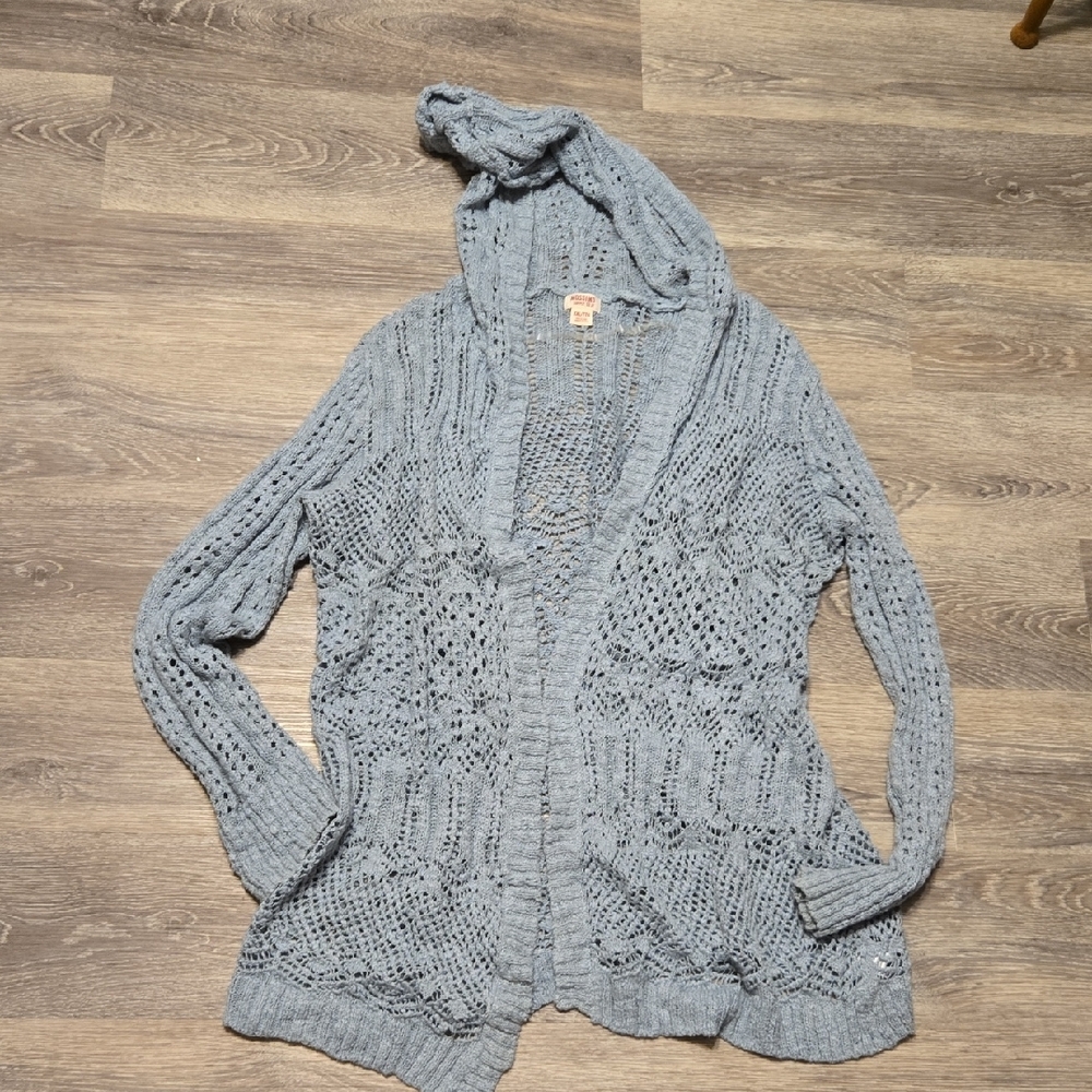 Aqua Loose Weave Hooded Cardigan XxL